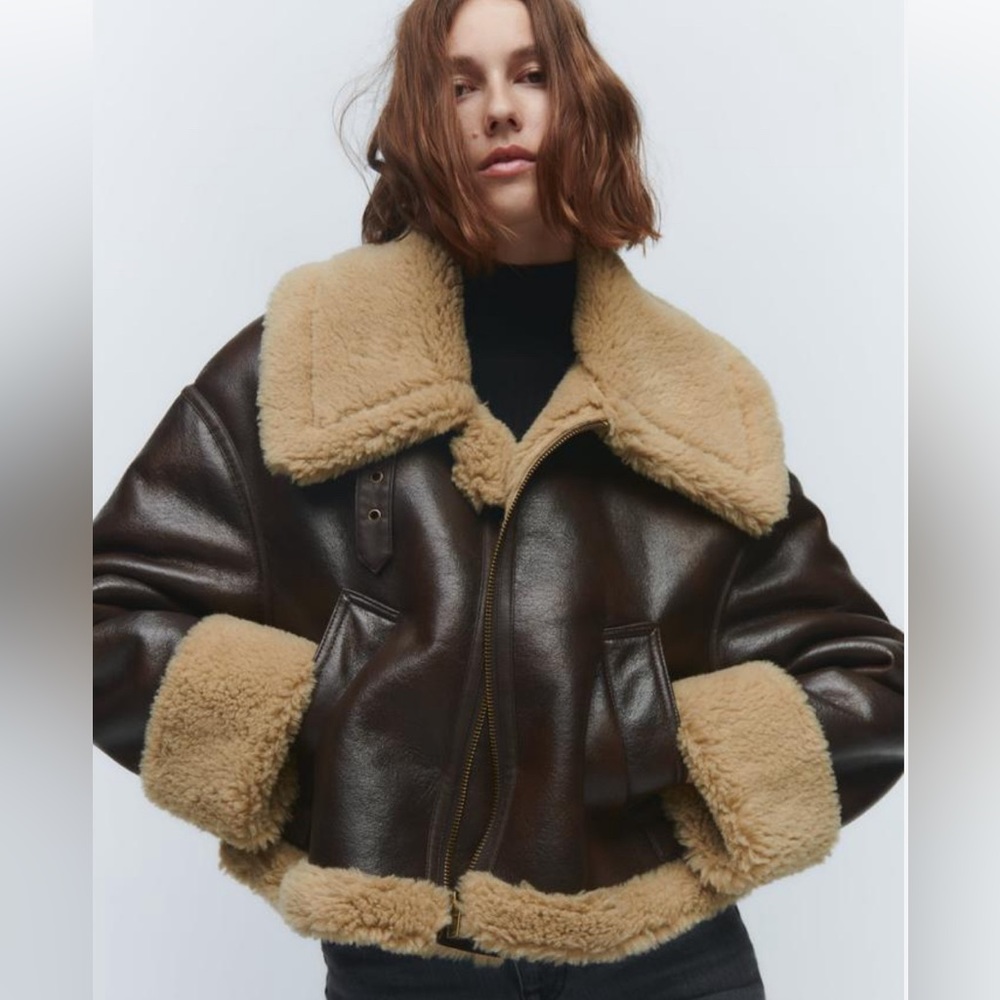 Zara Brown and Tan Shearling Jacket